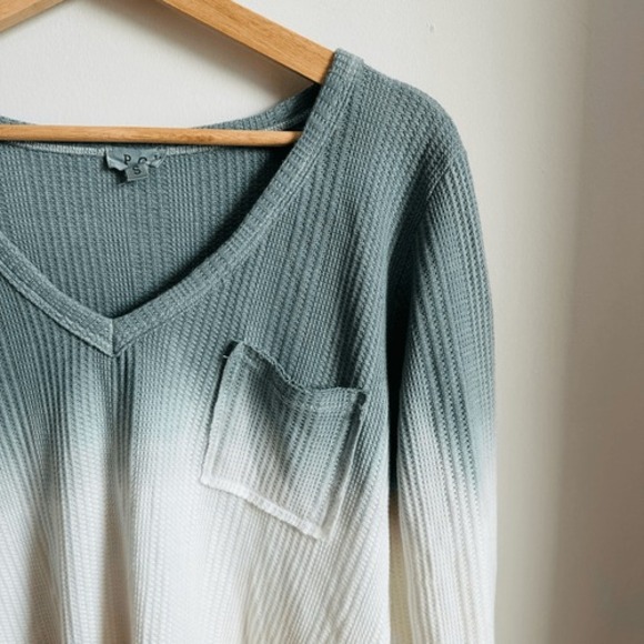 POL Tie Dye Waffle Knit Long Sleeve Tee Oversized Small Cotton Hand-Dipped - Picture 3 of 9